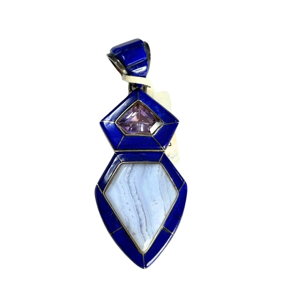 Goddess Jewelry - Sterling Silver & Blue Gemstone Geometric Pendant